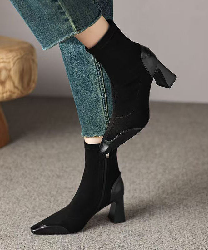 Elegant Brown Splicing Suede Chunky Heel Boots
