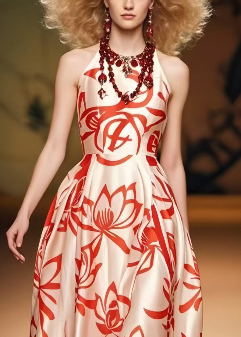 Elegant Champagne Print Silk Party Dresses Summer