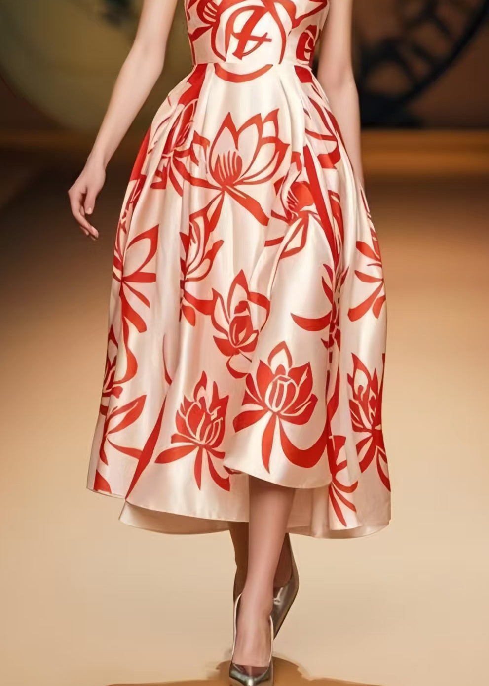 Elegant Champagne Print Silk Party Dresses Summer