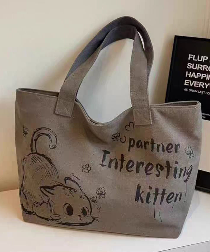 Elegant Character Print Large Capacity Canvas Satchel Handbag