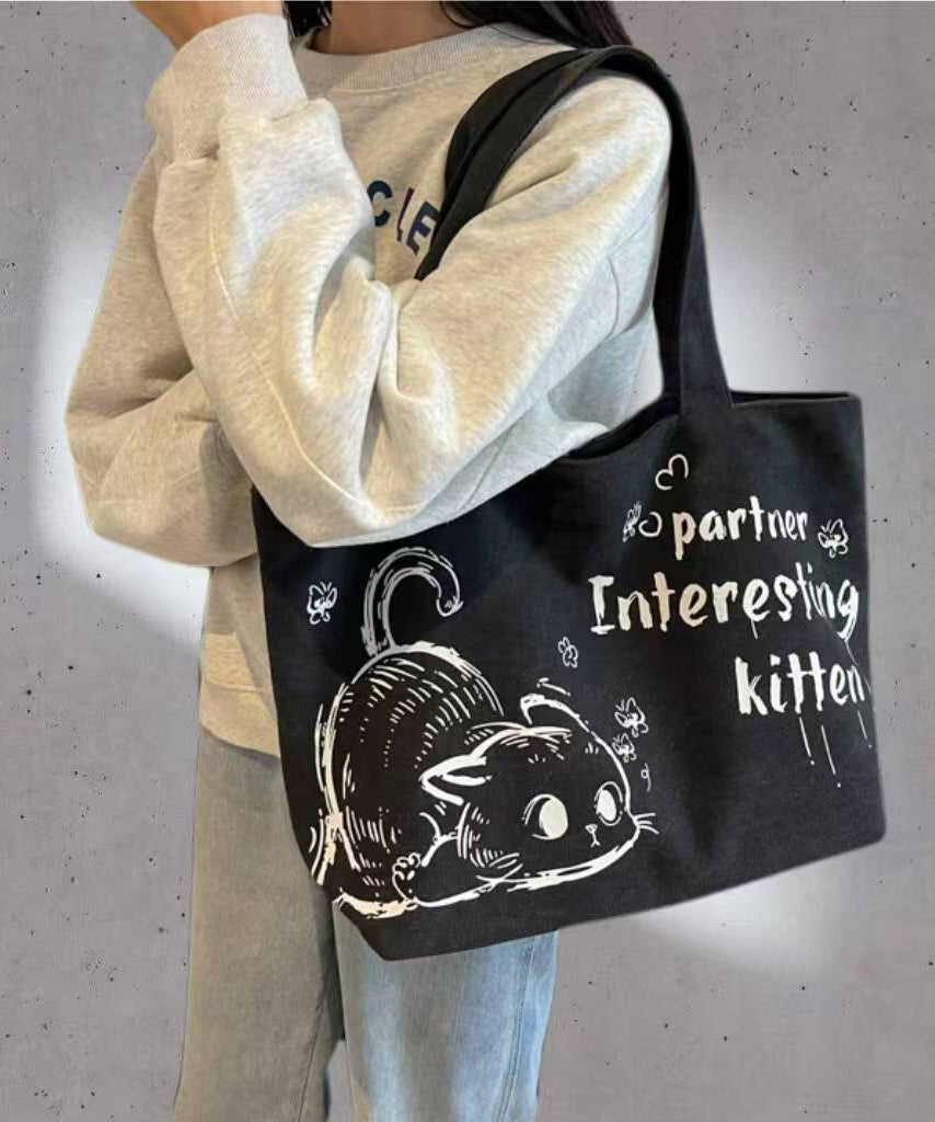 Elegant Character Print Large Capacity Canvas Satchel Handbag