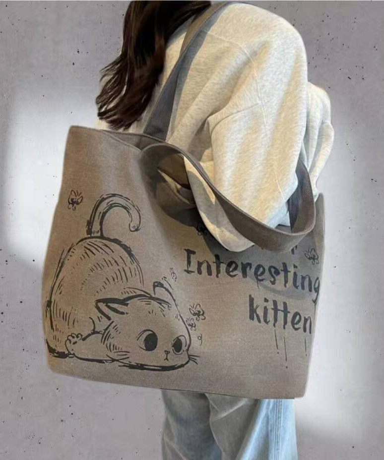 Elegant Character Print Large Capacity Canvas Satchel Handbag