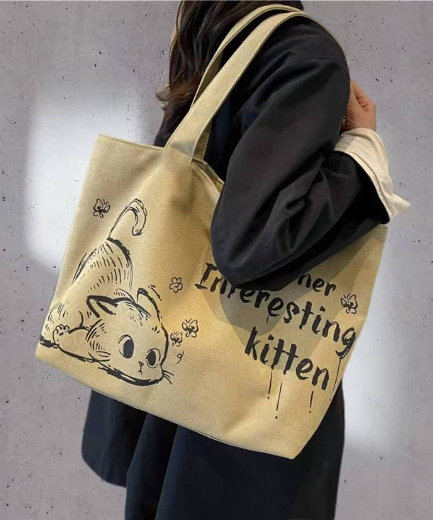 Elegant Character Print Large Capacity Canvas Satchel Handbag