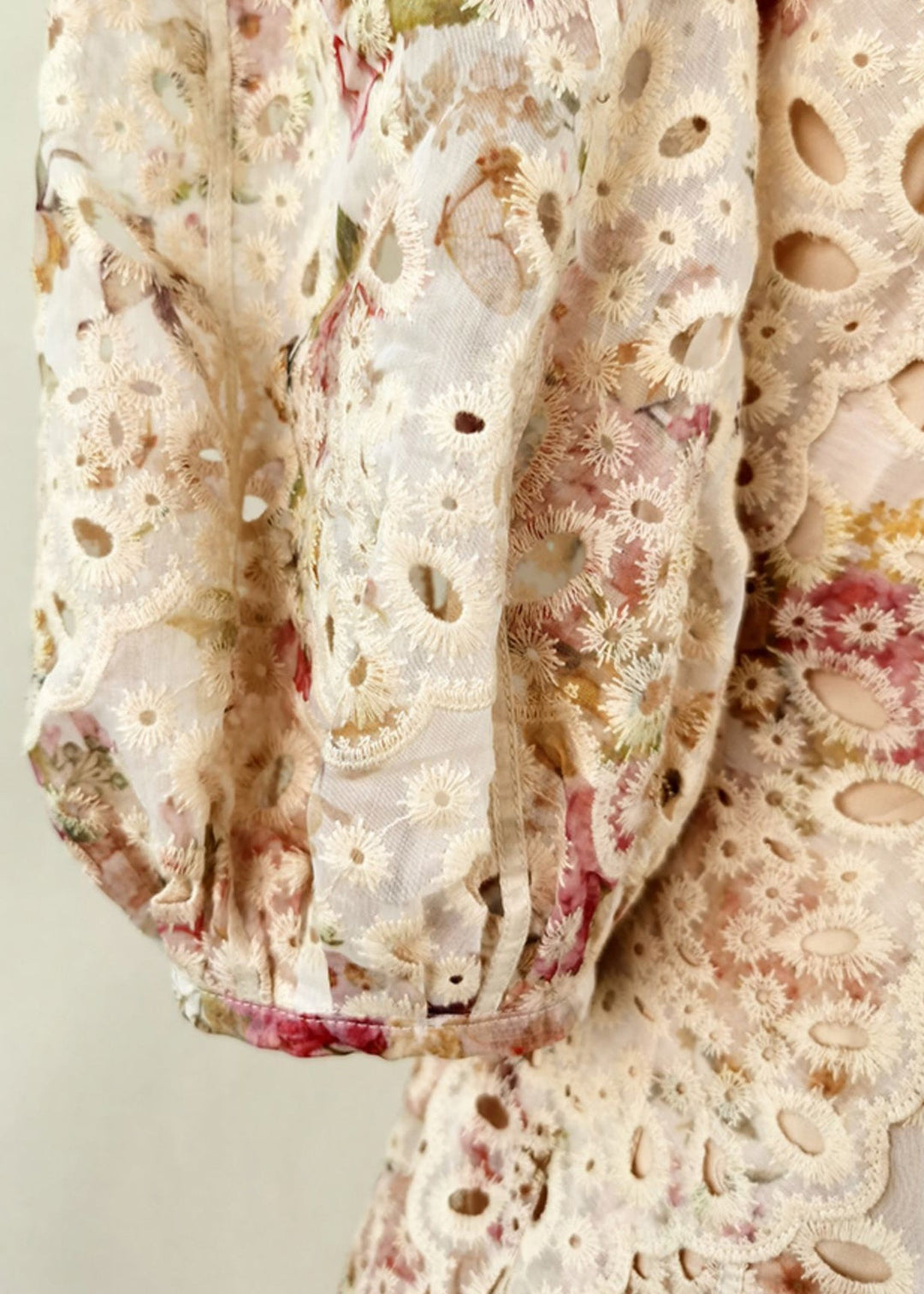 Elegant Embroidered Hollow Out Cotton Mid Dress Puff Sleeve