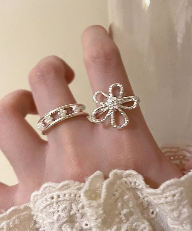 Elegant Gold Alloy Floral Hollow Out Rings Two Piece Set