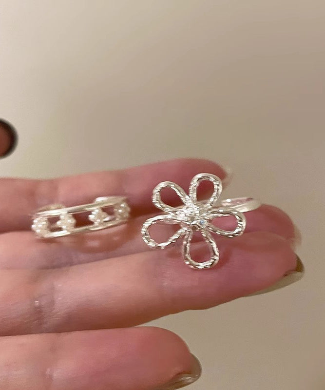 Elegant Gold Alloy Floral Hollow Out Rings Two Piece Set