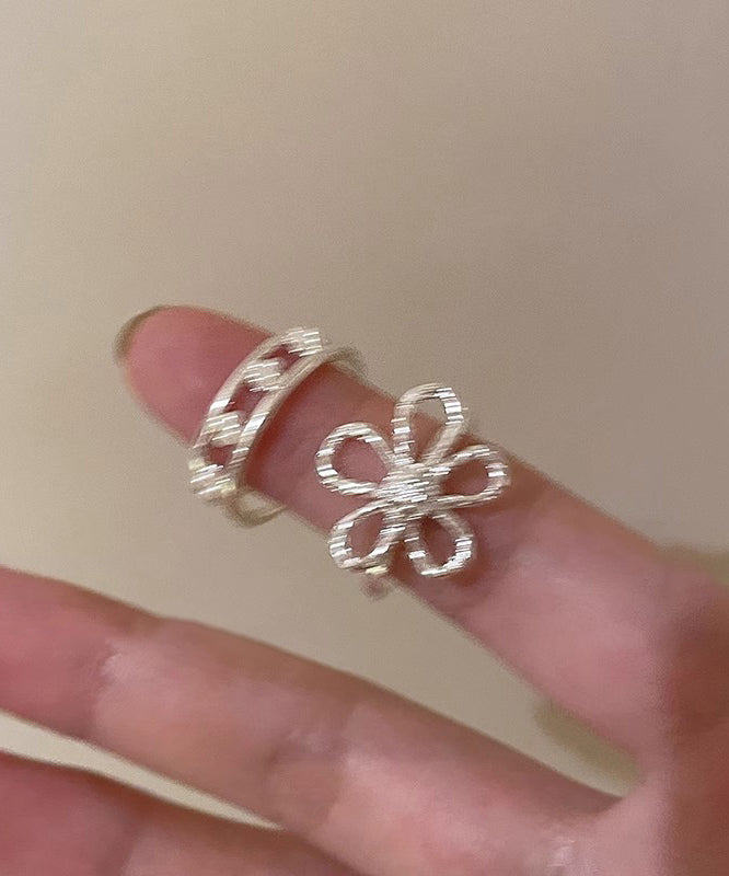 Elegant Gold Alloy Floral Hollow Out Rings Two Piece Set