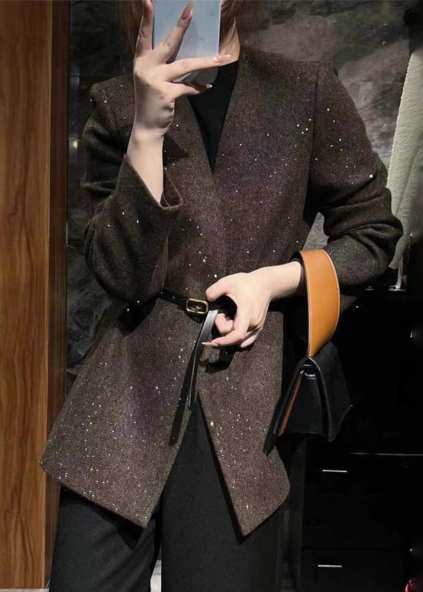 Elegant Grey V Neck Woolen Suit Coats Fall