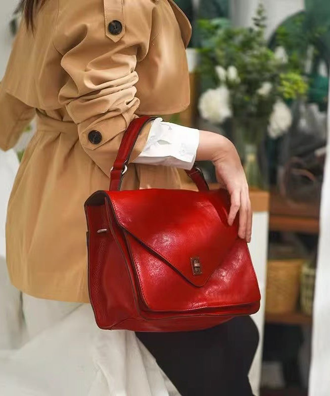 Elegant Orange Solid Durable Leather Tote Handbag