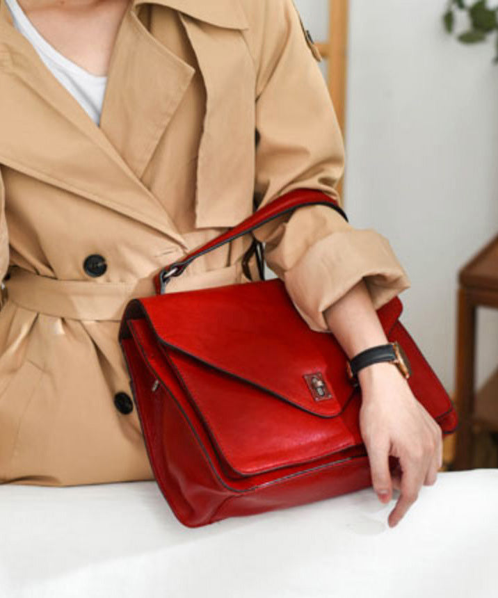 Elegant Orange Solid Durable Leather Tote Handbag