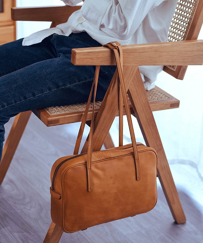 Elegant Orange Square Durable Leather Shoulder Bags
