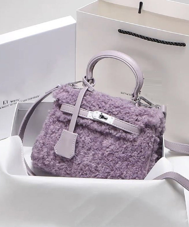 Elegant Purple Durable Faux Fur Women Handbags Mini Bag