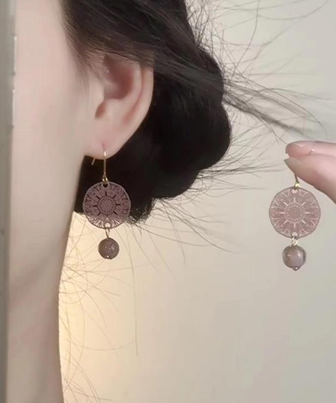 Elegant Purple Sterling Silver Overgild Hollow Out Paper-Cutting Pasted On Panes Drop Earrings