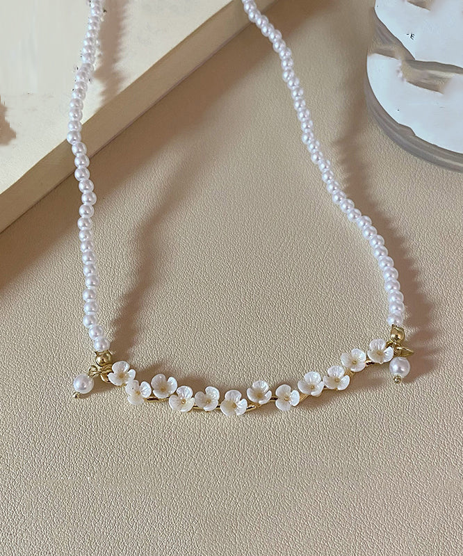 Elegant White Alloy Pearl Floral Princess Necklace