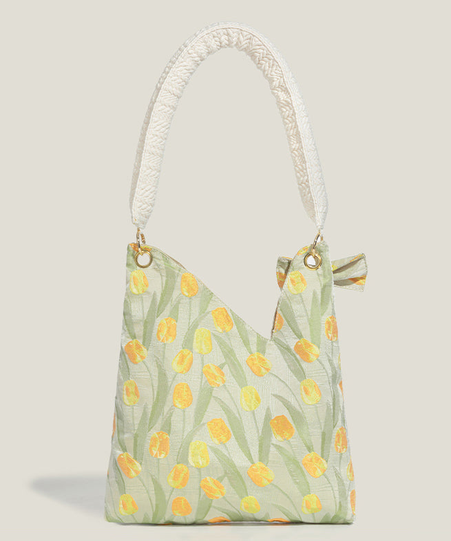 Elegant White Asymmetrical Design Patchwork Cotton Shoulder Bags