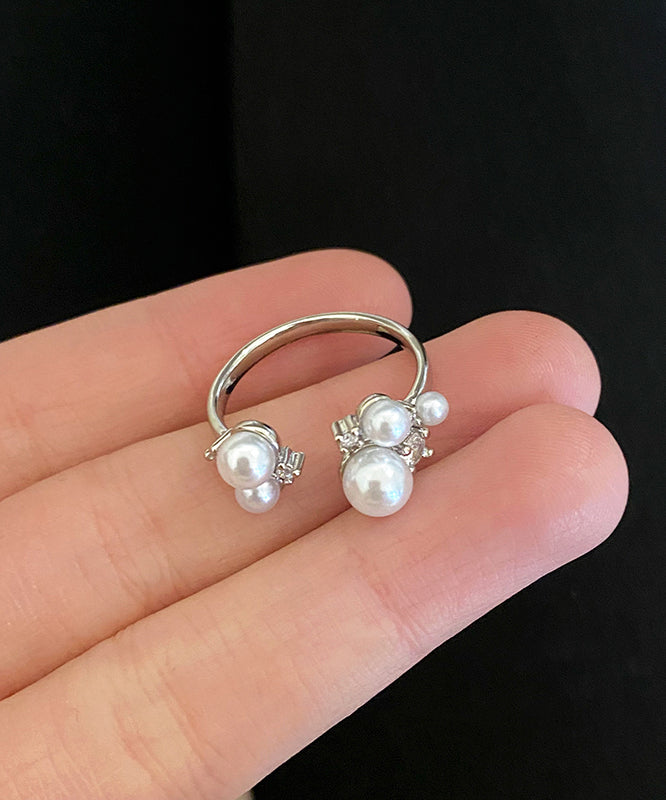 Elegant White Copper Zircon Pearl Open Rings