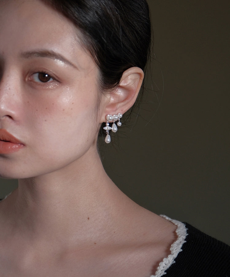 Elegant White Copper Zircon Pearl Tassel Drop Earrings