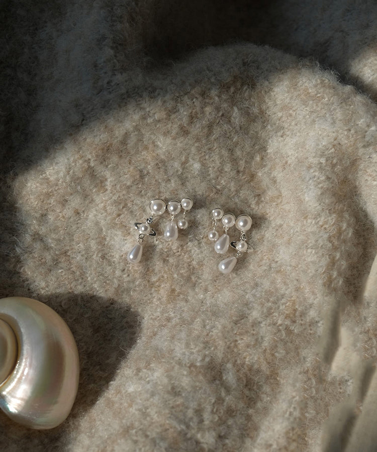 Elegant White Copper Zircon Pearl Tassel Drop Earrings