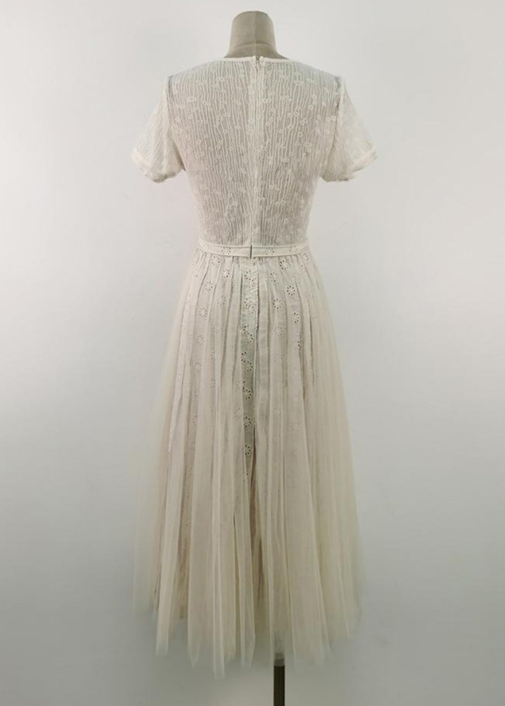 Elegant White Embroidered Hollow Out Tulle Long Dress Summer