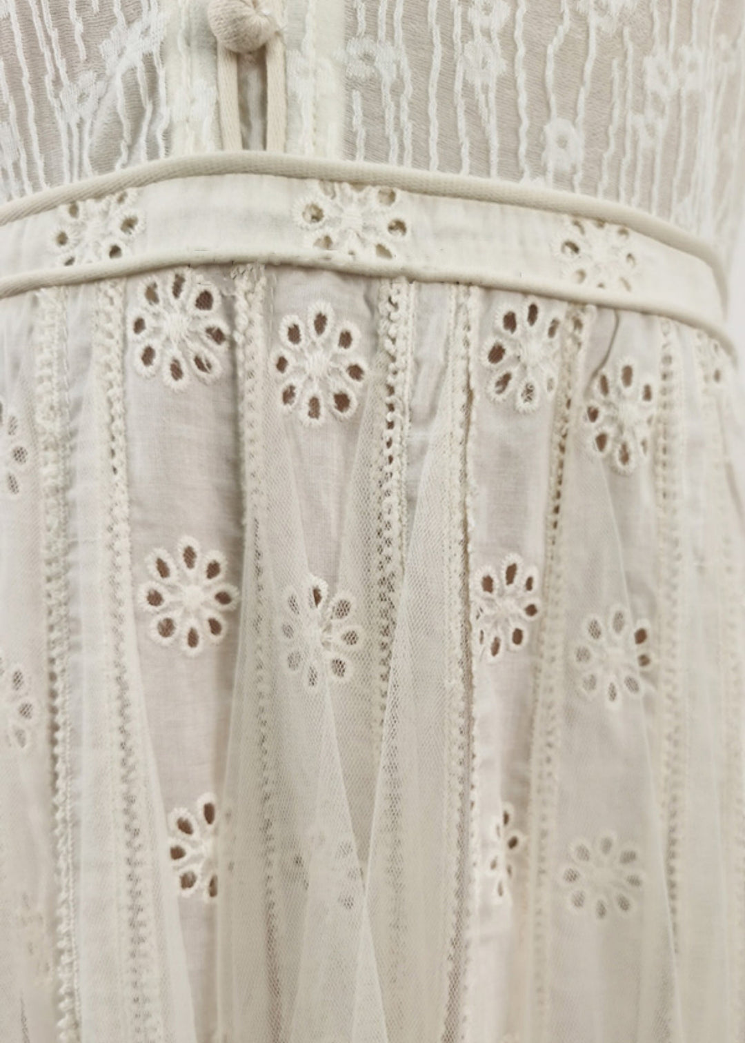 Elegant White Embroidered Hollow Out Tulle Long Dress Summer