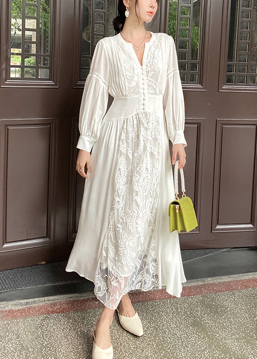 Long Dress Ladies White Dresses With Sleeves Rgdypko Womens Dresses Waist  Up Slimming 5/4 Sleeve