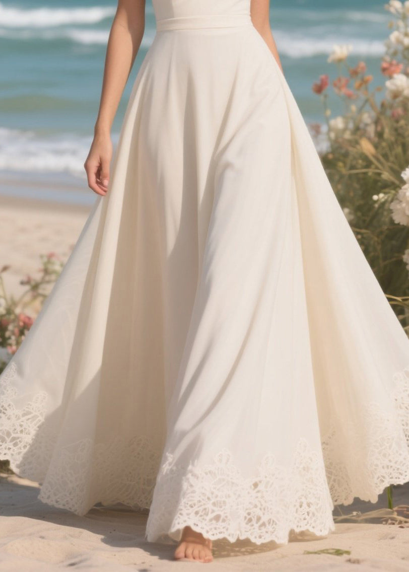 Elegant White V Neck Exra Large Hem Draping Chiffon Dresses Summer