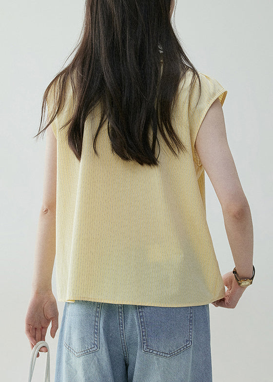 Elegant Yellow V Neck Ruffled Cotton Shirt Summer