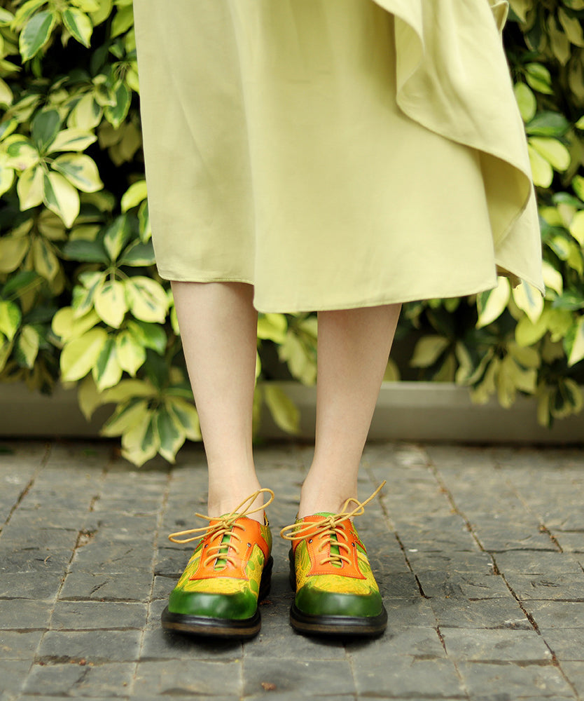 Ethnic Style Retro Colorblock Embossed Lace Up Single Shoe