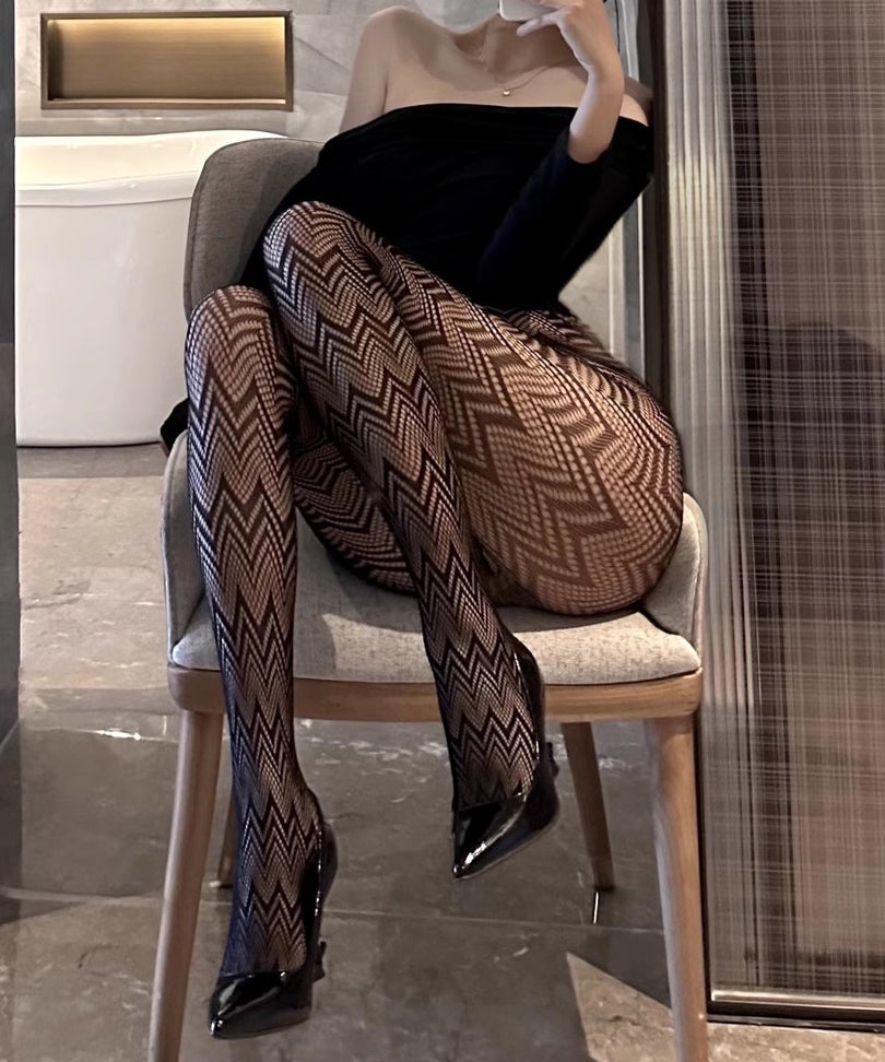 European And American Black Perspective Jacquard Pantyhose