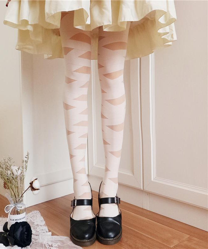 European And American Black Thin Perspective Jacquard Long Socks