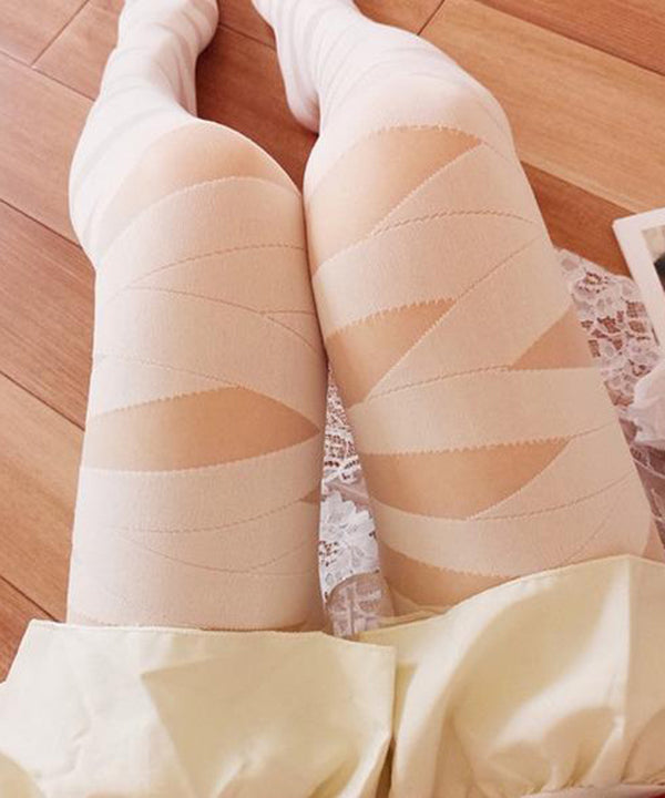 European And American Black Thin Perspective Jacquard Long Socks