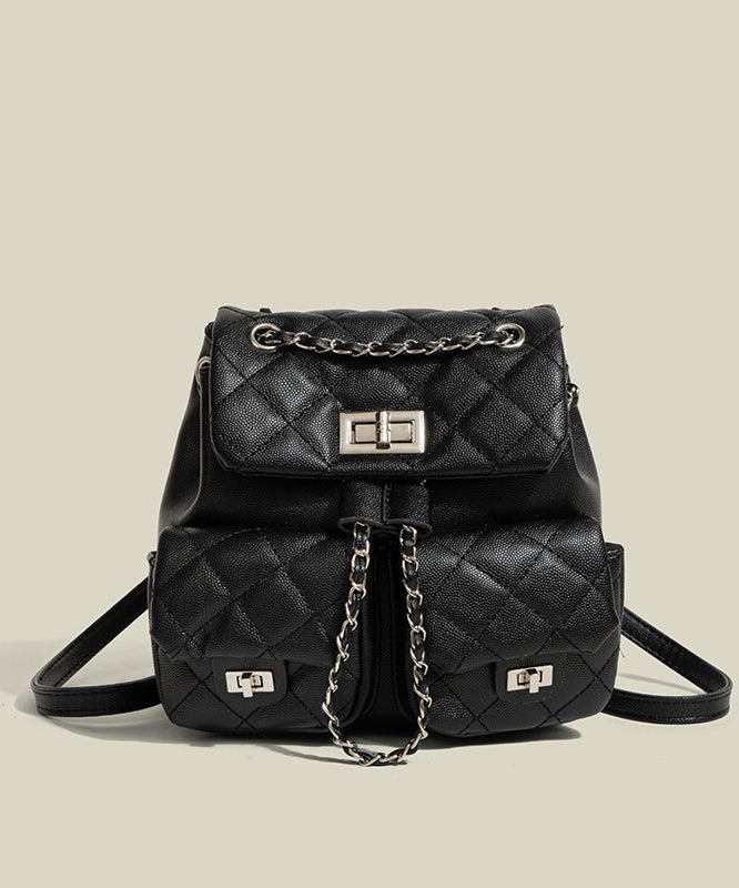 Fashion Black Solid Durable With Pockets Faux Leather Backpack Bag