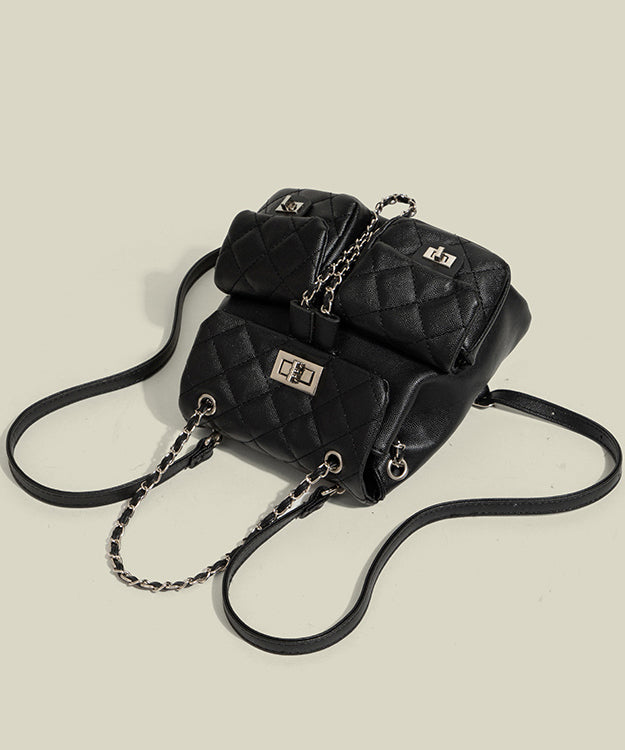 Fashion Black Solid Durable With Pockets Faux Leather Backpack Bag