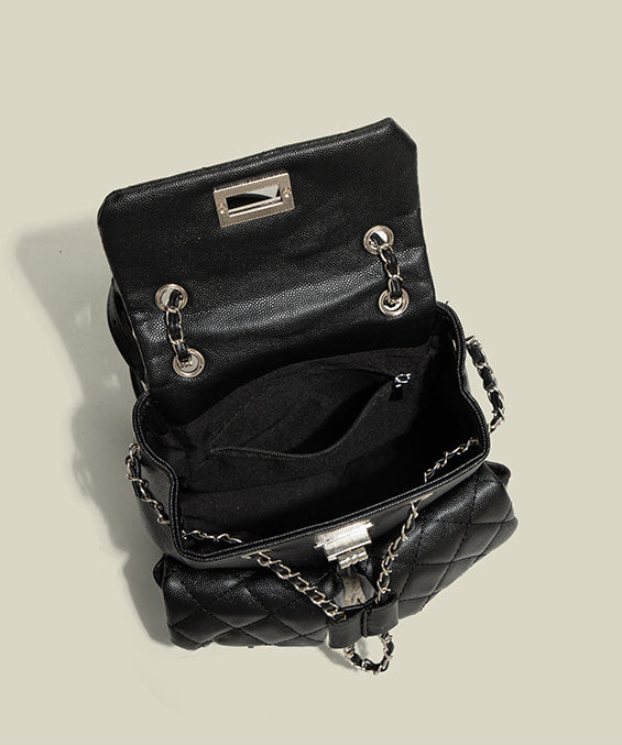 Fashion Black Solid Durable With Pockets Faux Leather Backpack Bag