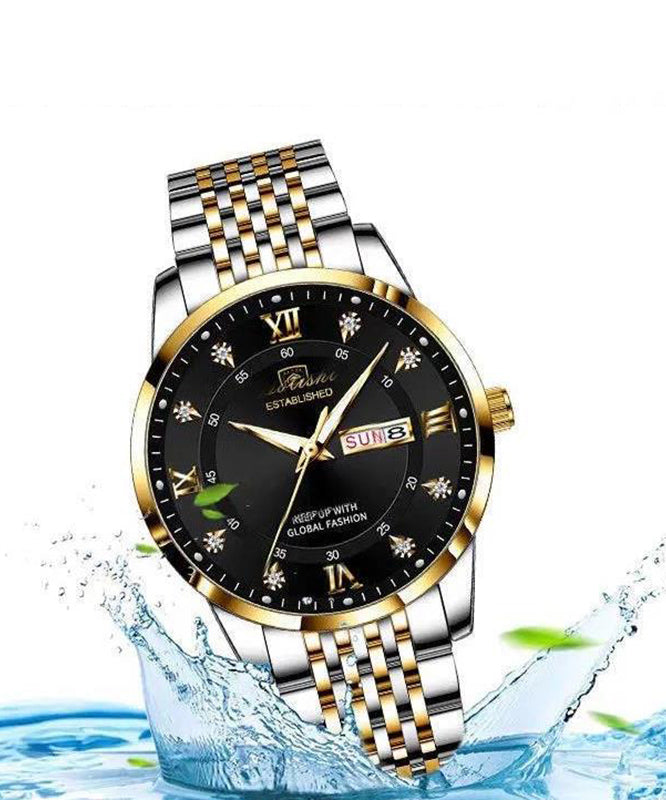 Fashion Black Stainless Steel Waterproof Noctilucent Watches