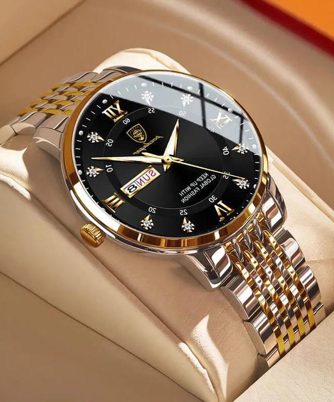 Fashion Black Stainless Steel Waterproof Noctilucent Watches