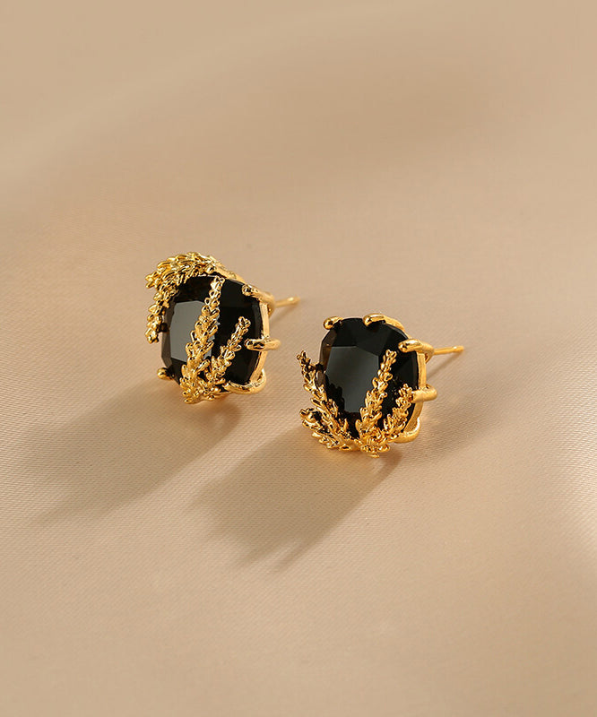 Fashion Black Sterling Silver Overgild Ear Of Wheat Stud Earrings