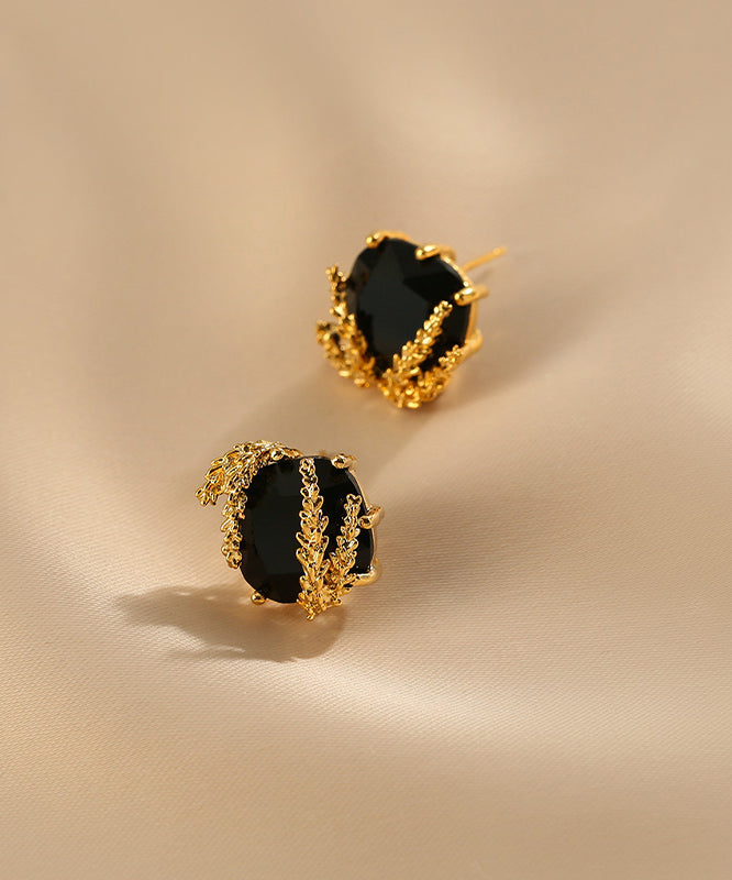 Fashion Black Sterling Silver Overgild Ear Of Wheat Stud Earrings