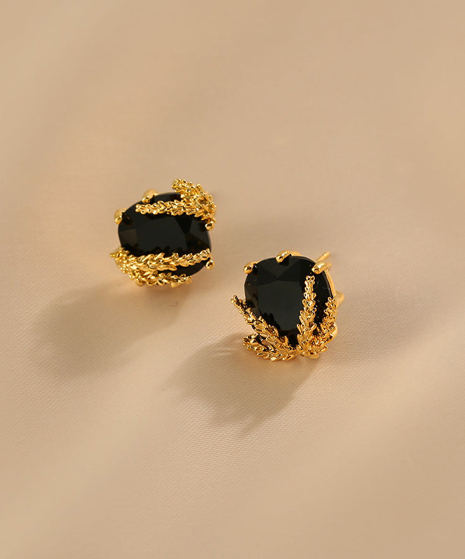 Fashion Black Sterling Silver Overgild Ear Of Wheat Stud Earrings
