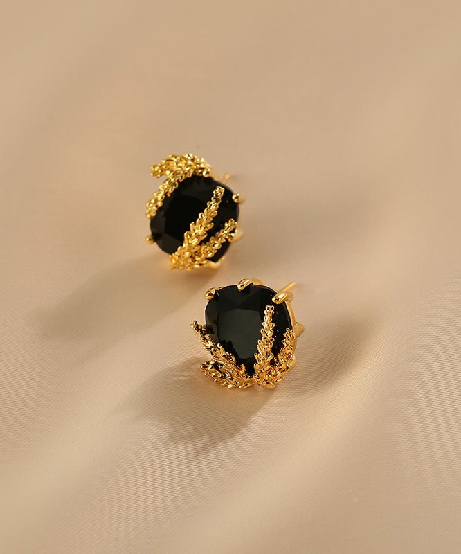 Fashion Black Sterling Silver Overgild Ear Of Wheat Stud Earrings