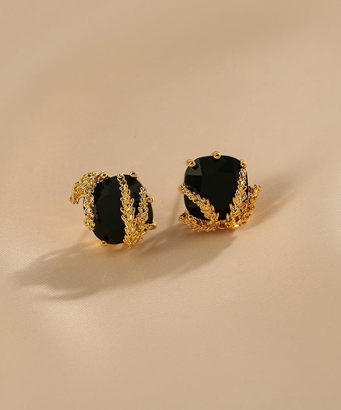 Fashion Black Sterling Silver Overgild Ear Of Wheat Stud Earrings