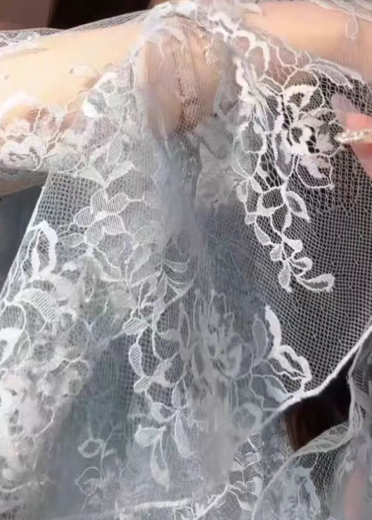 Fashion Blue Cold Shoulder Ruffled Lace Shirt Fall