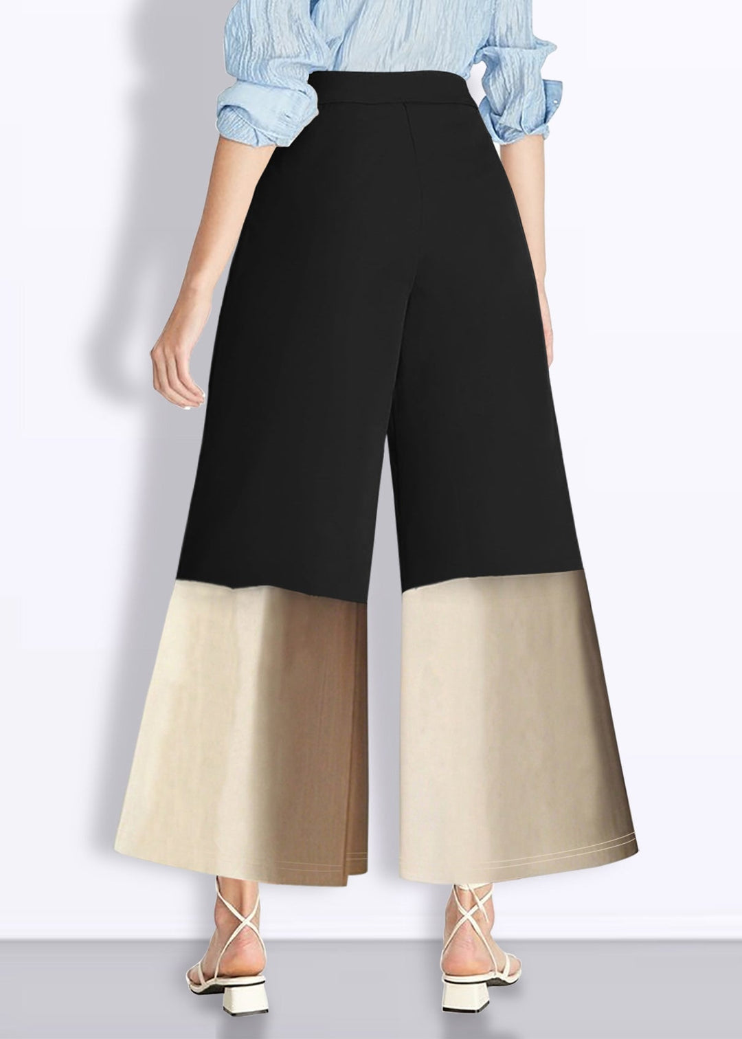 Fashion Colorblock High Waist Pockets Crop Pants Summer