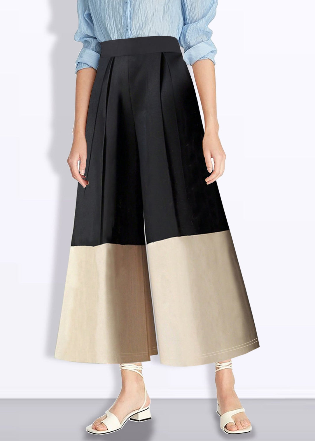 Fashion Colorblock High Waist Pockets Crop Pants Summer