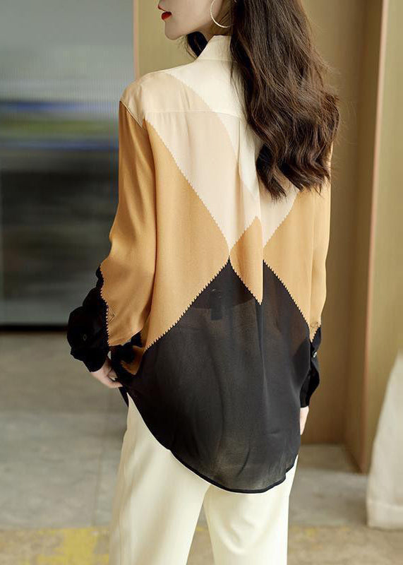 Fashion Colorblock Peter Pan Collar Button Chiffon Blouses Spring