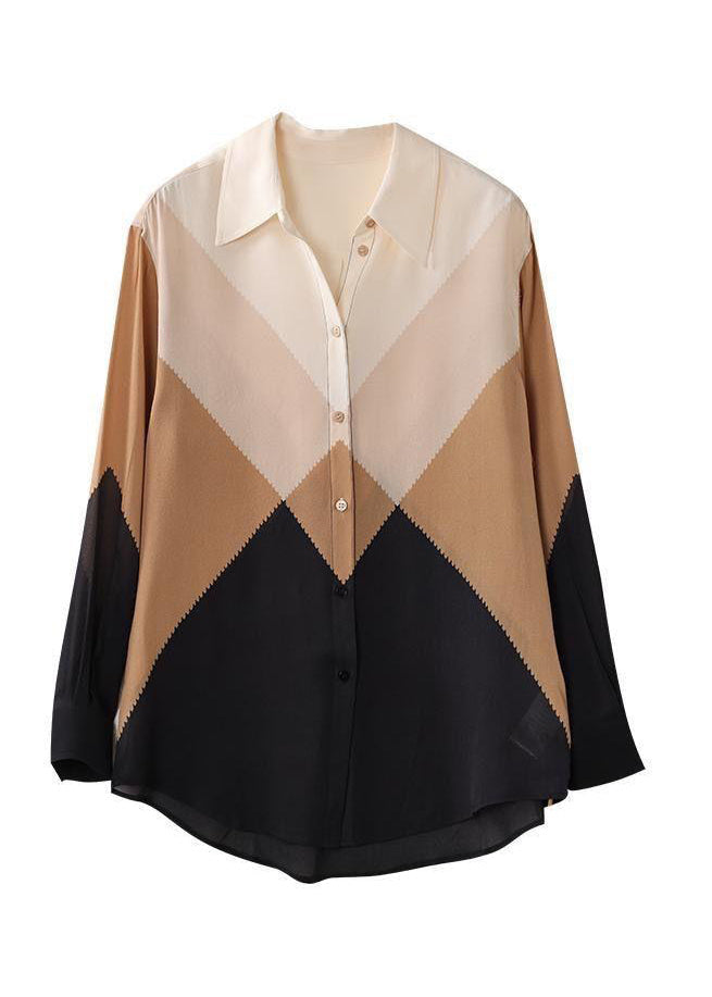 Fashion Colorblock Peter Pan Collar Button Chiffon Blouses Spring