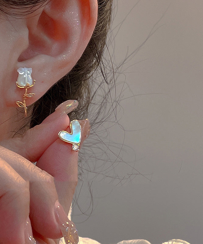 Fashion Gold Copper Overgild Asymmetrical Rose And Floral Stud Earrings