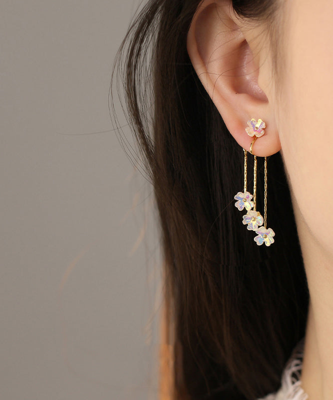 Fashion Gold Copper Overgild Floral Tassel Drop Earrings