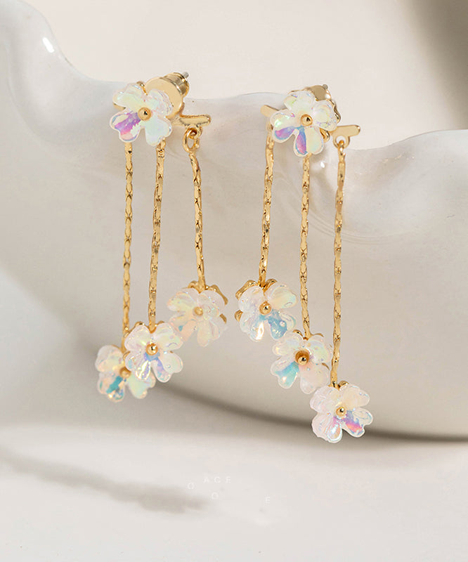 Fashion Gold Copper Overgild Floral Tassel Drop Earrings