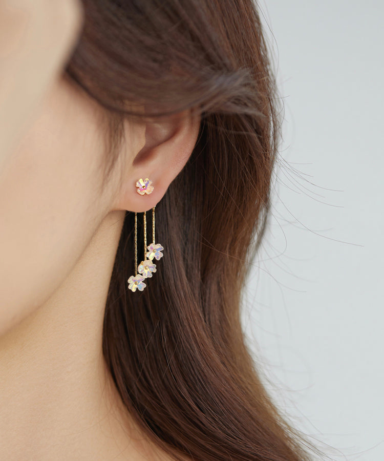 Fashion Gold Copper Overgild Floral Tassel Drop Earrings